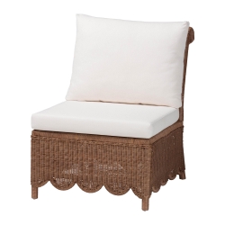bali & pari Detta Natural Rattan Accent Chair - Handwoven Wicker Lounge Chair with Rolled Back and Scalloped Skirt Base, Boho Coastal Style for Sunroom or Sitting Area